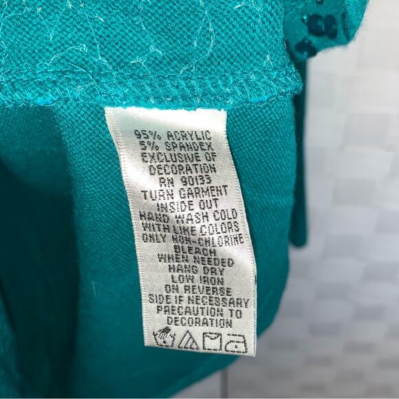 Bob Mackie Womens Wearable Art Sequin Aqua Blue Button Up Cardigan Size Small - Picture 12 of 16